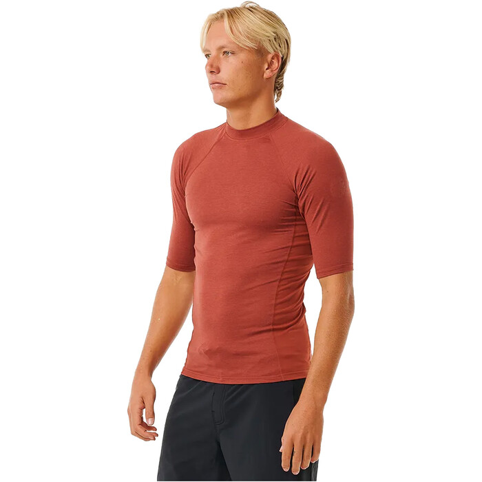 2024 Rip Curl Mens Dawn Patrol Performance UPF Short Sleeve Rash Vest 14BMRV - Red Marle